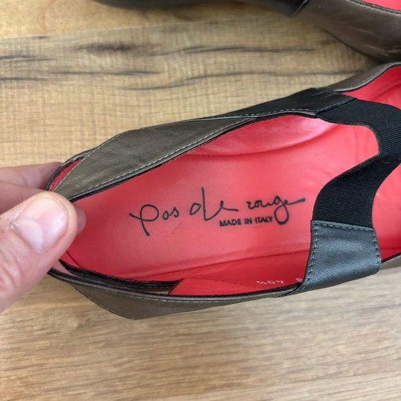 Pas de Rouge Silvia Peep Toe Low Wedge Leather Shoes Women's - Picture 4 of 12